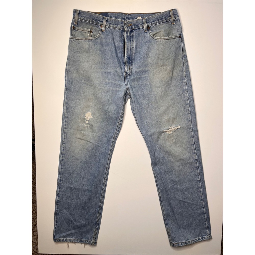 VTG Levis 505 Regular Fit Straight Leg Jeans 38X30 Light Wash Distressed 2000